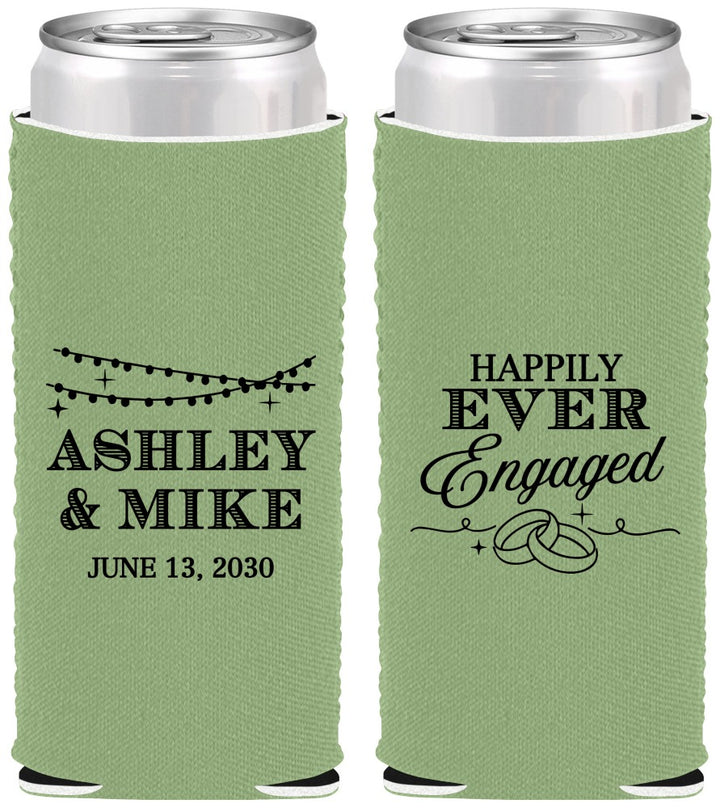Custom Engagement Neoprene Slim Can Coolers - Happily Ever Engaged | 10006