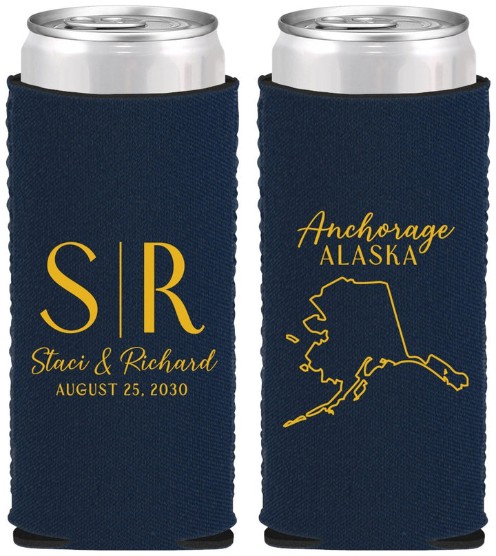 Custom Wedding Neoprene Slim Can Coolers - Alaska | 101