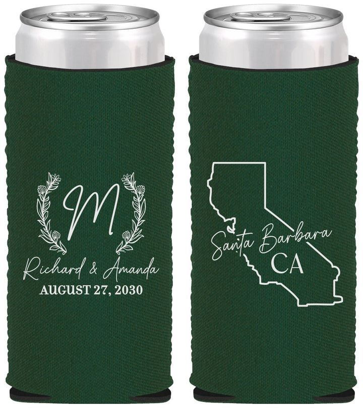 Custom Wedding Neoprene Slim Can Coolers - California | 104