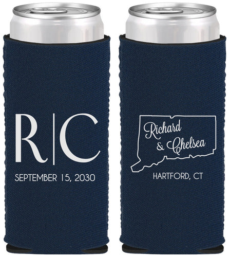 Custom Wedding Neoprene Slim Can Coolers - Connecticut | 106