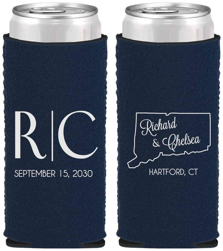 Custom Wedding Neoprene Slim Can Coolers - Connecticut | 106