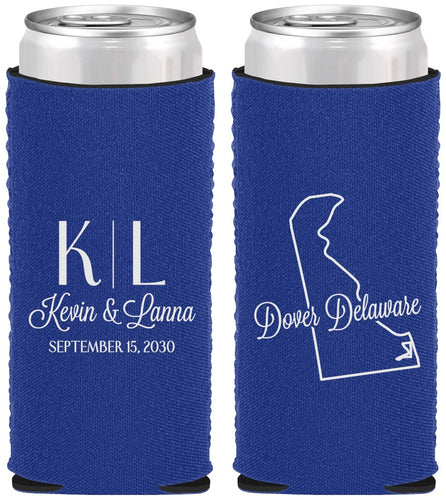 Custom Wedding Neoprene Slim Can Coolers - Delaware | 107