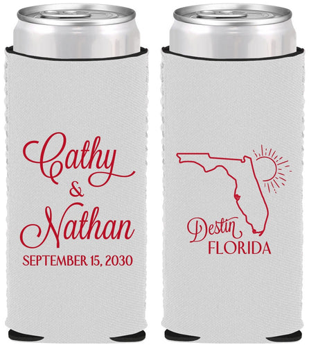 Custom Wedding Neoprene Slim Can Coolers - Florida | 108