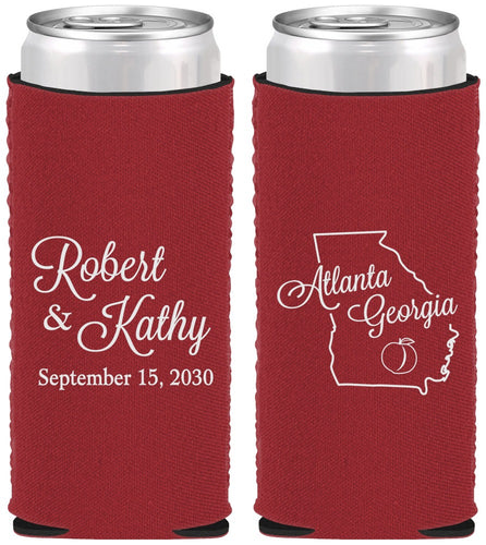 Custom Wedding Neoprene Slim Can Coolers - Georgia | 109