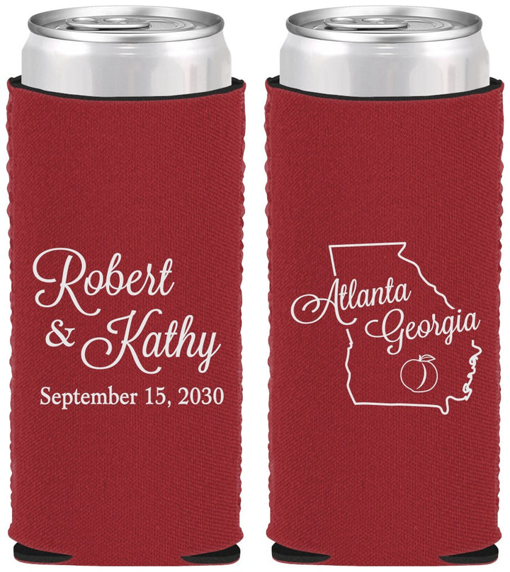 Custom Wedding Neoprene Slim Can Coolers - Georgia | 109