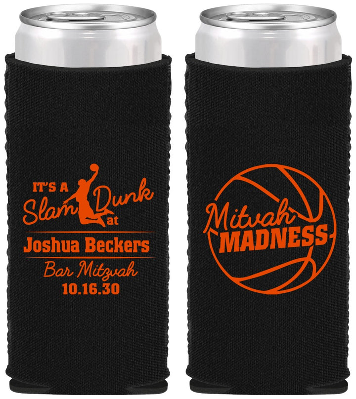 Custom Bar Mitzvah Neoprene Slim Can Coolers - 13th Birthday Basketball | 110000