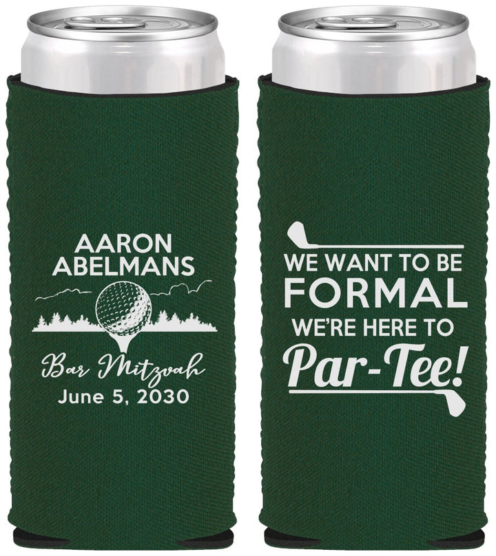 Custom Bar Mitzvah Neoprene Slim Can Coolers - 13th Birthday Golf | 110010