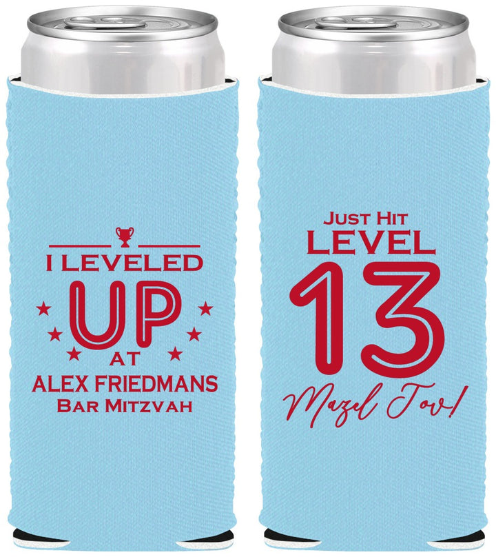 Custom Bar Mitzvah Neoprene Slim Can Coolers - 13th Birthday Video Game | 110014
