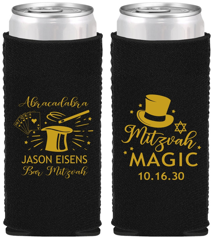 Custom Bar Mitzvah Neoprene Slim Can Coolers - 13th Birthday Magic | 110015
