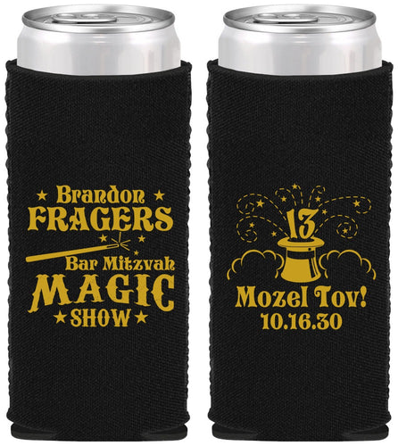 Custom Bar Mitzvah Neoprene Slim Can Coolers - 13th Birthday Magic | 110016