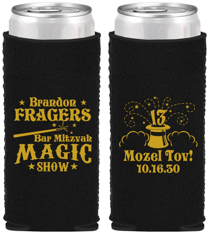 Custom Bar Mitzvah Neoprene Slim Can Coolers - 13th Birthday Magic | 110016