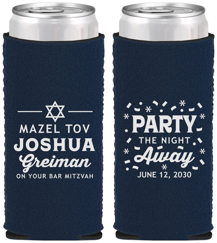 Custom Bar Mitzvah Neoprene Slim Can Coolers - 13th Birthday Mazel Tov | 110019