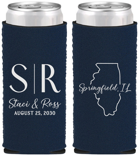 Custom Wedding Neoprene Slim Can Coolers - Illinois | 112