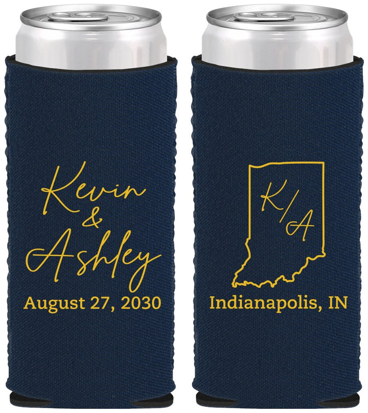Custom Wedding Neoprene Slim Can Coolers - Indiana | 113