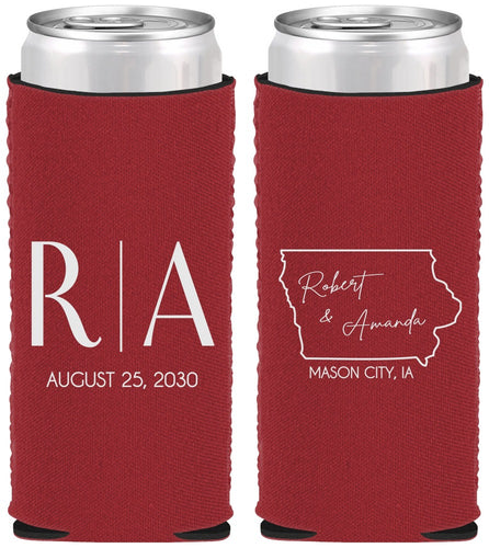 Custom Wedding Neoprene Slim Can Coolers - Iowa | 114