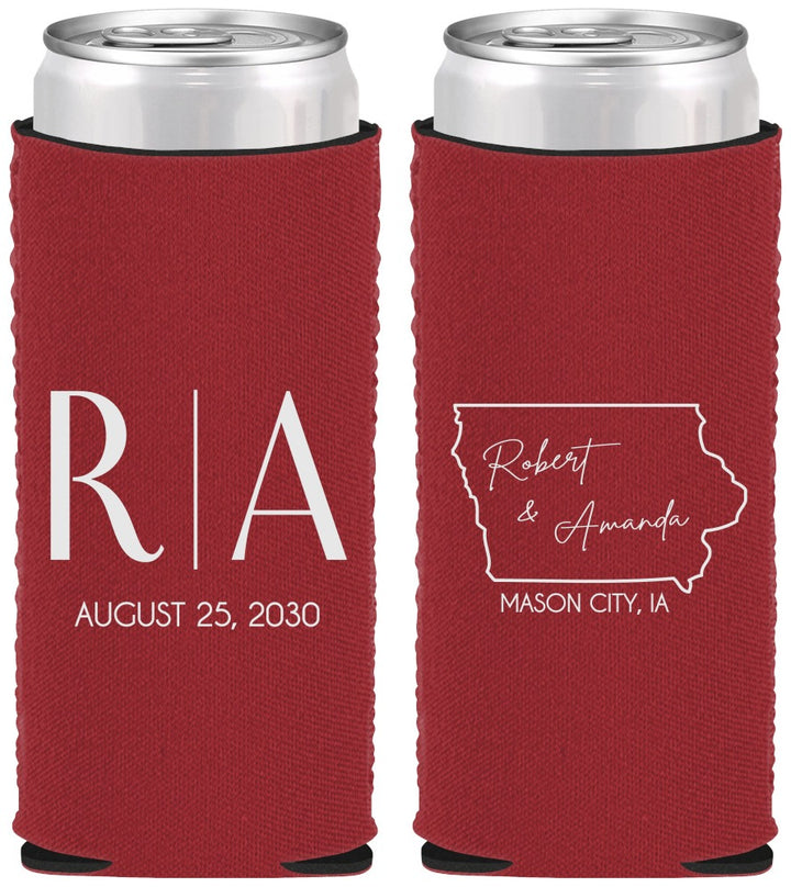 Custom Wedding Neoprene Slim Can Coolers - Iowa | 114