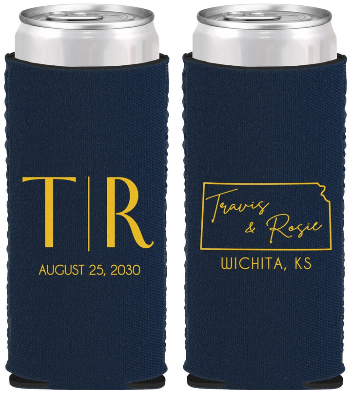 Custom Wedding Neoprene Slim Can Coolers - Kansas | 115