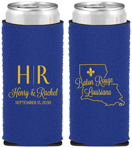 Custom Wedding Neoprene Slim Can Coolers - Louisiana | 117