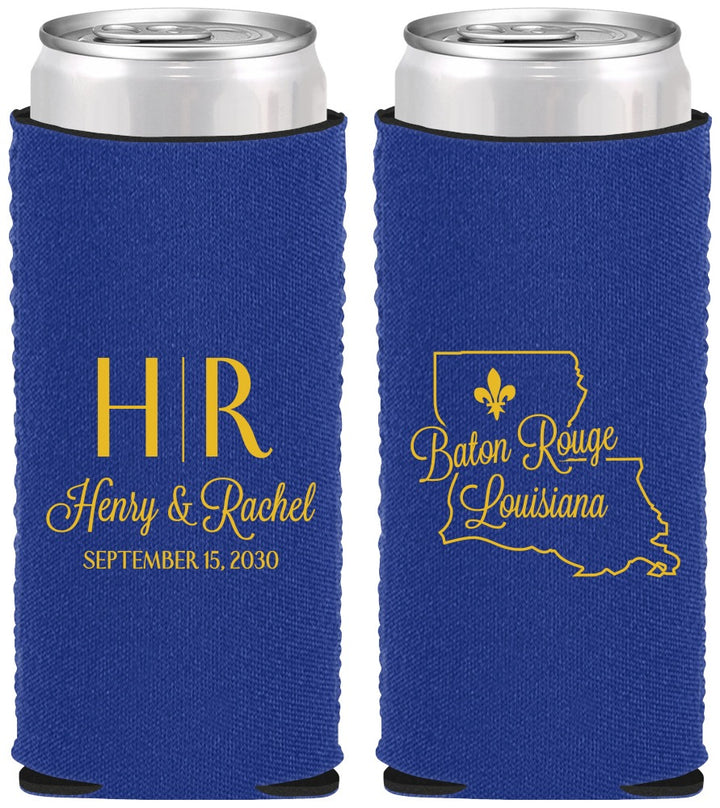 Custom Wedding Neoprene Slim Can Coolers - Louisiana | 117