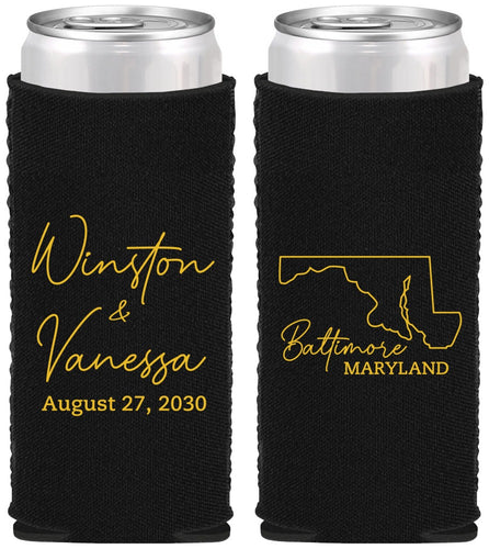 Custom Wedding Neoprene Slim Can Coolers - Maryland | 119