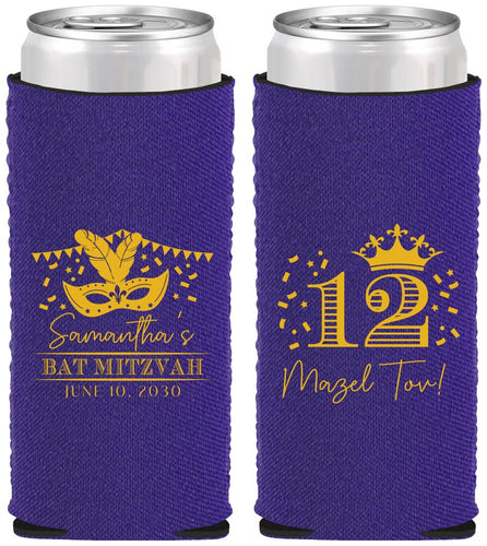 Custom Bat Mitzvah Neoprene Slim Can Coolers - 12th Birthday Mazel Tov | 120000