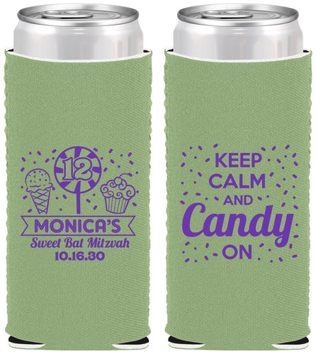 Custom Bat Mitzvah Neoprene Slim Can Coolers - 12th Birthday Cupcake | 120001