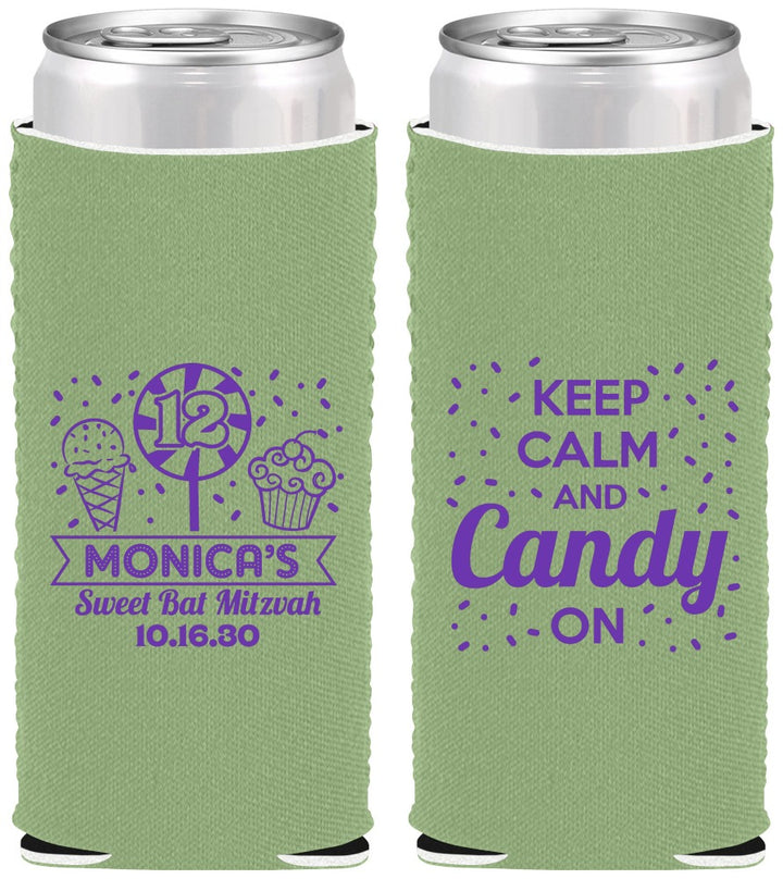 Custom Bat Mitzvah Neoprene Slim Can Coolers - 12th Birthday Cupcake | 120001