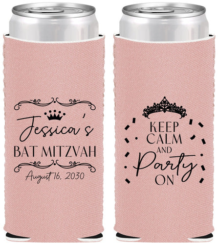 Custom Bat Mitzvah Neoprene Slim Can Coolers - 12th Birthday Tiara | 120002