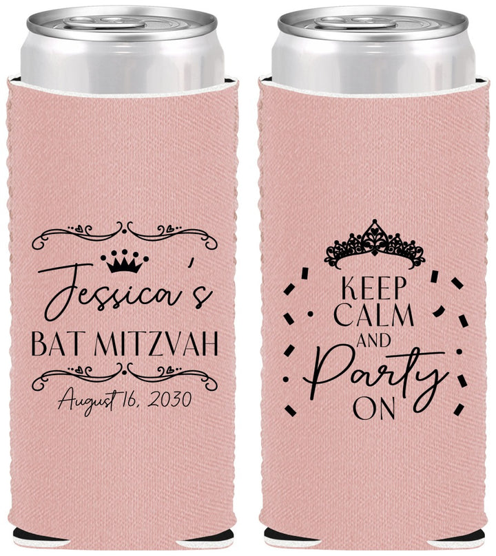 Custom Bat Mitzvah Neoprene Slim Can Coolers - 12th Birthday Tiara | 120002