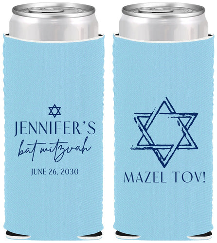 Custom Bat Mitzvah Neoprene Slim Can Coolers - 12th Birthday Mazel Tov | 120009