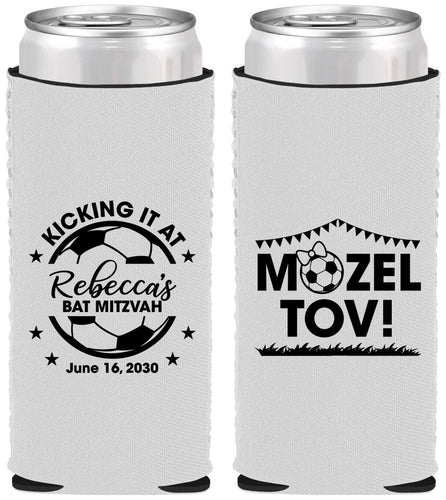 Custom Bat Mitzvah Neoprene Slim Can Coolers - 12th Birthday Soccer | 120013