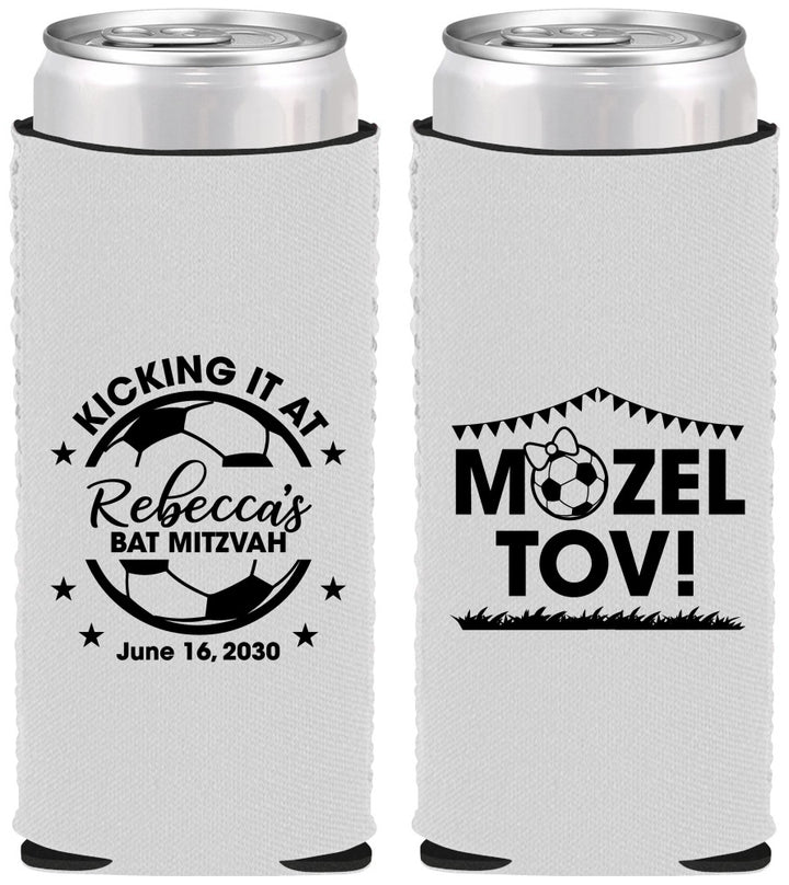 Custom Bat Mitzvah Neoprene Slim Can Coolers - 12th Birthday Soccer | 120013