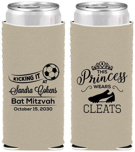 Custom Bat Mitzvah Neoprene Slim Can Coolers - 12th Birthday Soccer | 120014