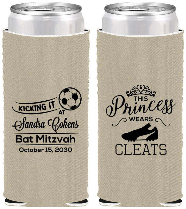 Custom Bat Mitzvah Neoprene Slim Can Coolers - 12th Birthday Soccer | 120014