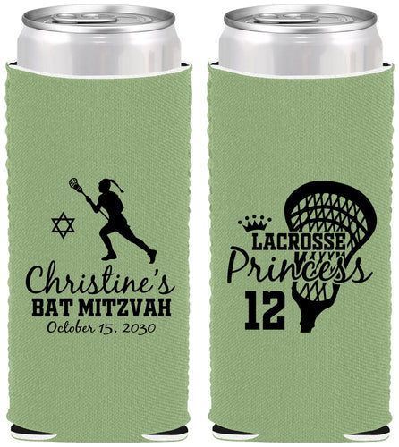 Custom Bat Mitzvah Neoprene Slim Can Coolers - 12th Birthday Lacrosse | 120017