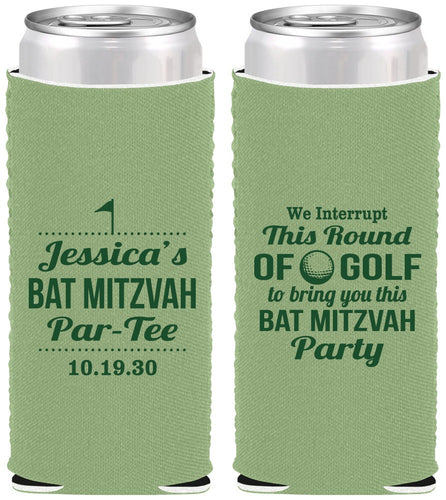 Custom Bat Mitzvah Neoprene Slim Can Coolers - 12th Birthday Golf | 120019