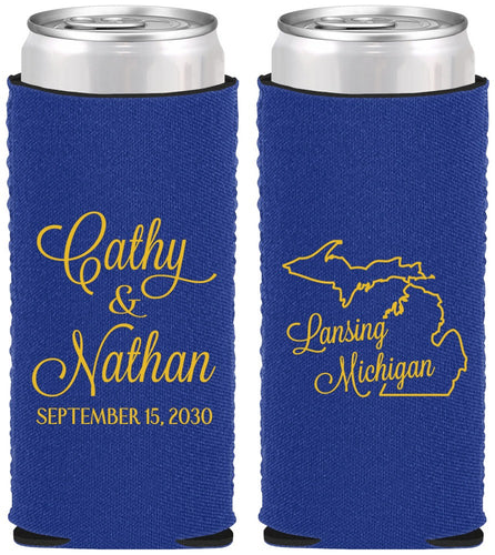 Custom Wedding Neoprene Slim Can Coolers - Michigan | 121