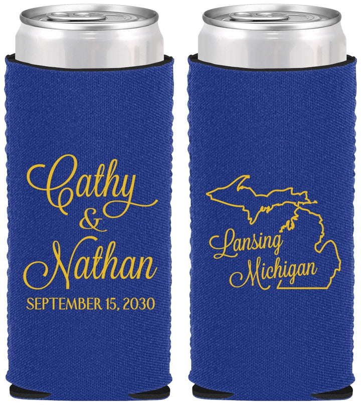 Custom Wedding Neoprene Slim Can Coolers - Michigan | 121