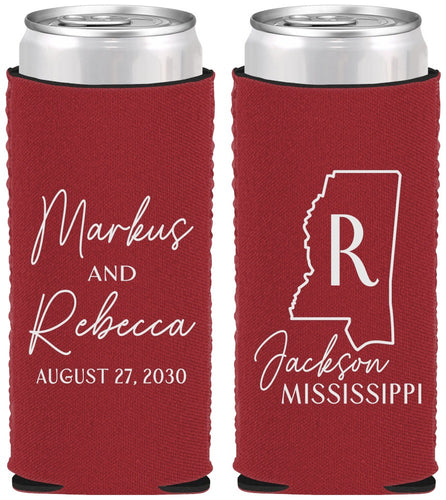 Custom Wedding Neoprene Slim Can Coolers - Mississippi | 123