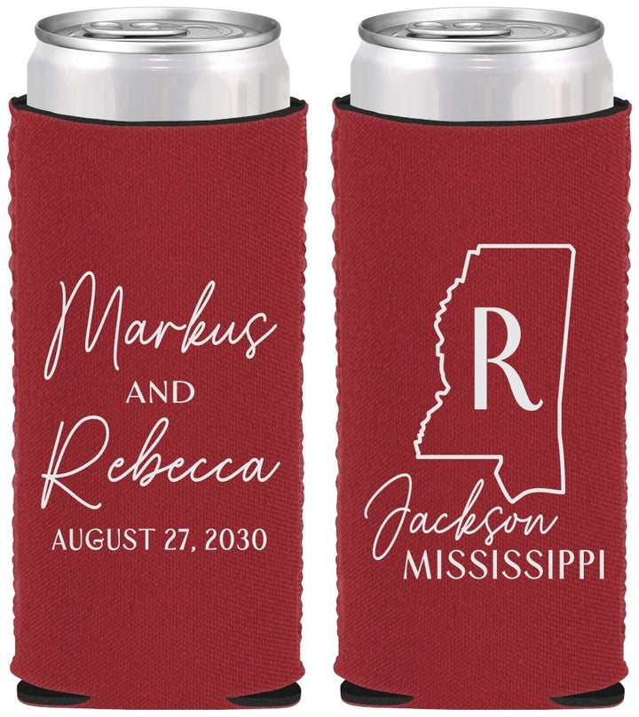 Custom Wedding Neoprene Slim Can Coolers - Mississippi | 123
