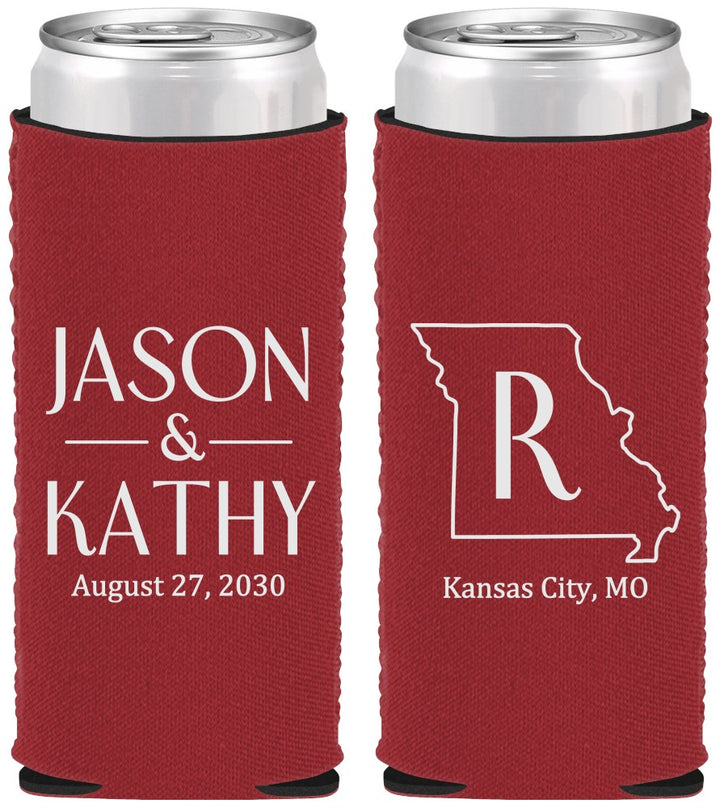 Custom Wedding Neoprene Slim Can Coolers - Missouri | 124
