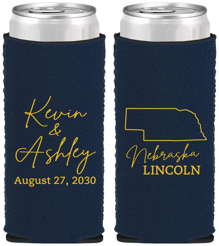Custom Wedding Neoprene Slim Can Coolers - Nebraska | 126
