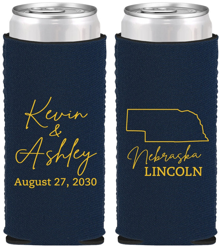 Custom Wedding Neoprene Slim Can Coolers - Nebraska | 126