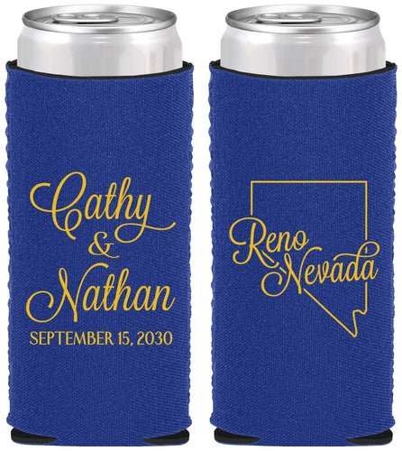 Custom Wedding Neoprene Slim Can Coolers - Nevada | 127
