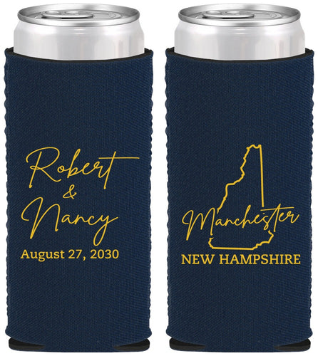 Custom Wedding Neoprene Slim Can Coolers - New Hampshire | 128