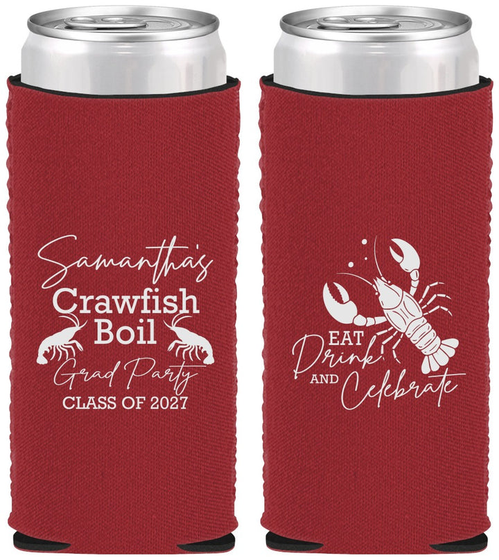 Custom Graduation Neoprene Slim Can Coolers - Class Of 2027 Crawfish Boil | 130002