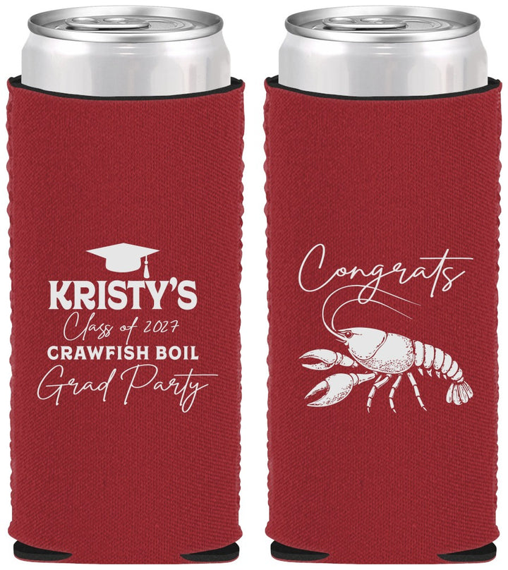 Custom Graduation Neoprene Slim Can Coolers - Class Of 2027 Crawfish Boil | 130003