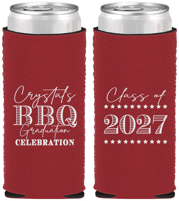 Custom Graduation Neoprene Slim Can Coolers - Class Of 2027 Bbq | 130005