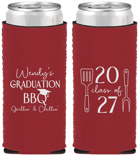 Custom Graduation Neoprene Slim Can Coolers - Class Of 2027 Bbq | 130008