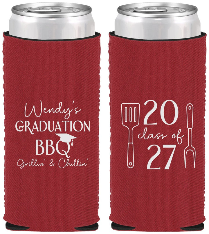 Custom Graduation Neoprene Slim Can Coolers - Class Of 2027 Bbq | 130008